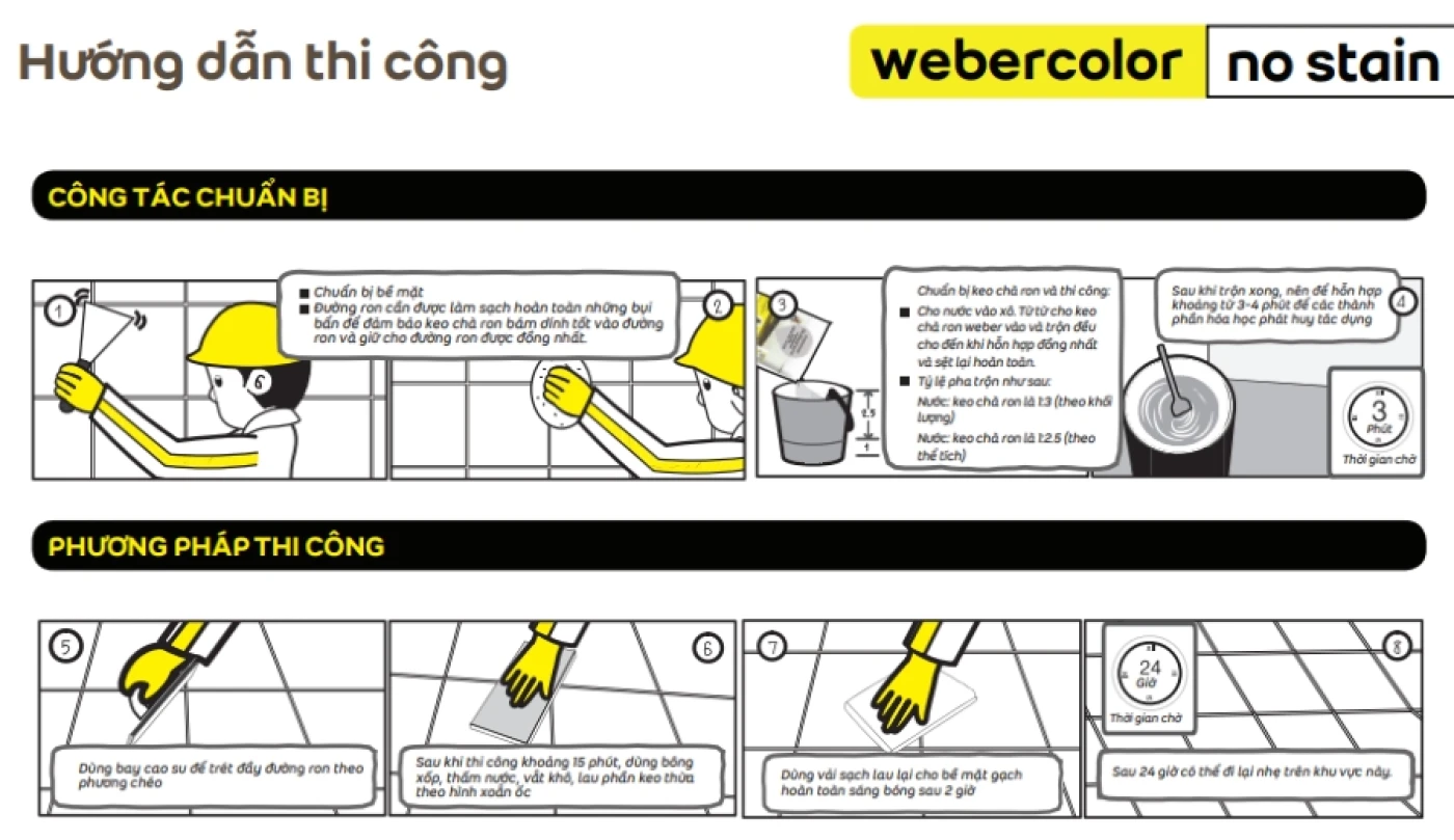 thi cong keo Weber color NO STAIN