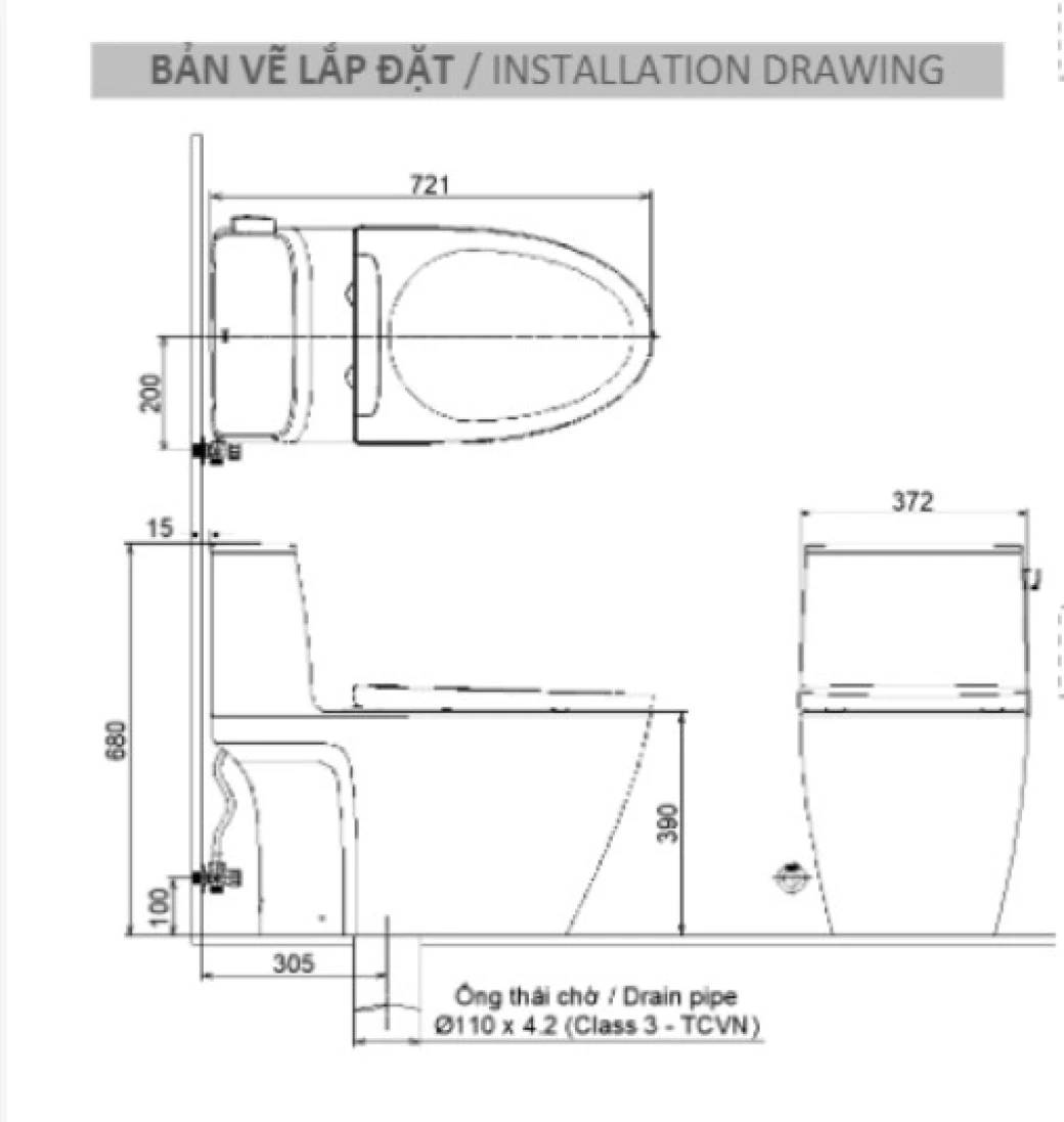 Bản vẽ kỹ thuật bồn cầu 1 khối Inax AC-912VN
