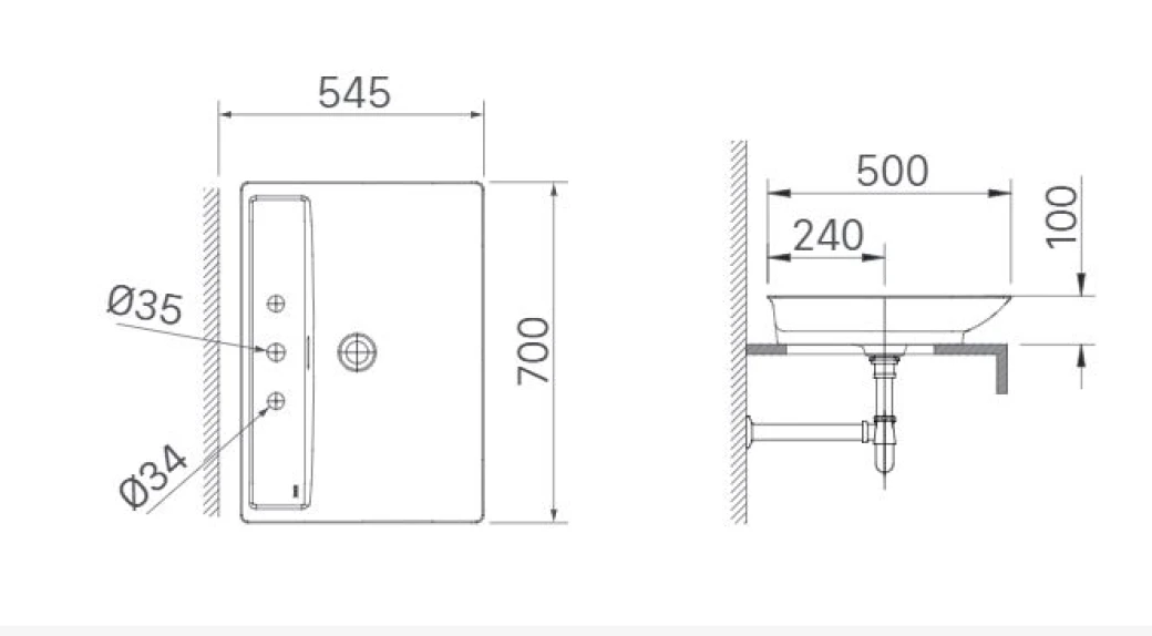 Bản vẽ kỹ thuật Chậu rửa đặt bàn Inax AL-S630V
