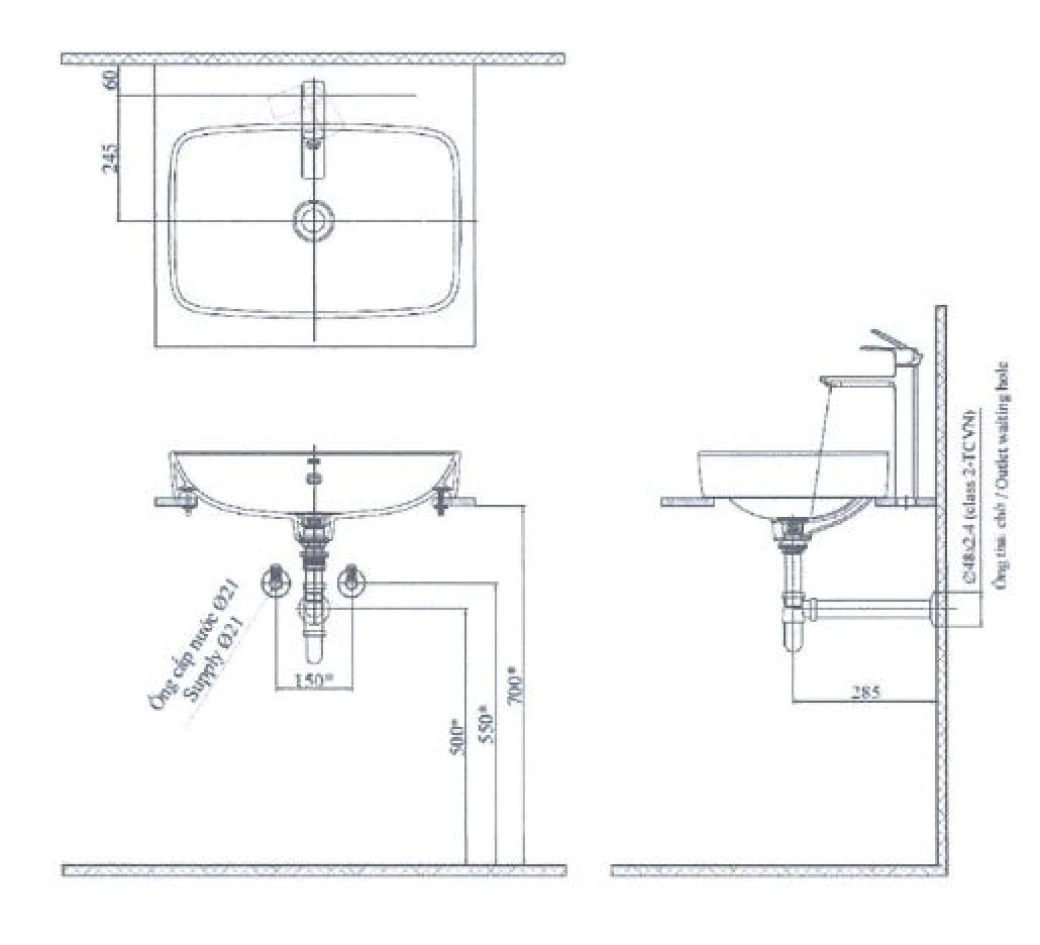 Bản vẽ kỹ thuật chậu rửa đặt bàn Inax AL-299V 