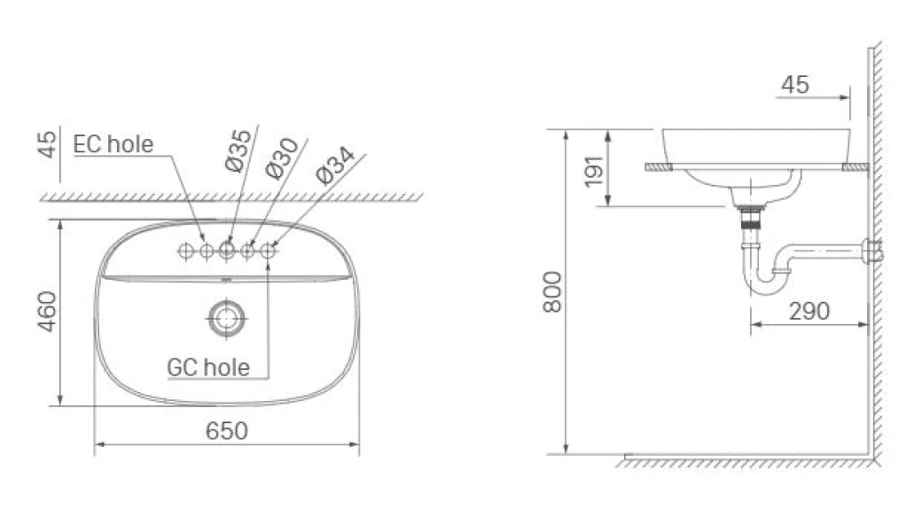 bản vẽ kỹ thuật chậu rửa đặt bàn Inax AL-652V