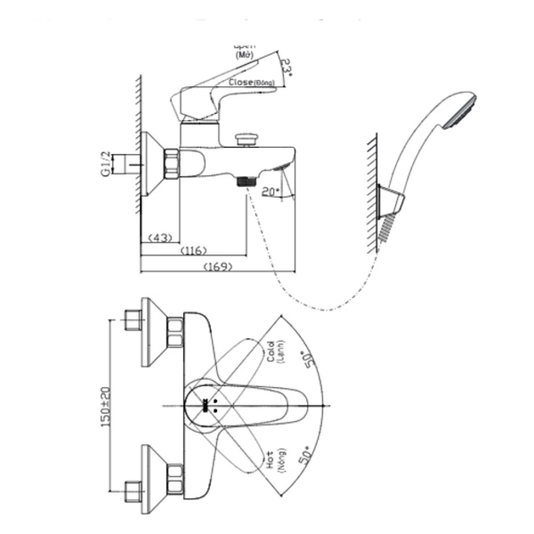 bản vẽ kỹ thuật sen tắm Inax BFV-1113S-8C