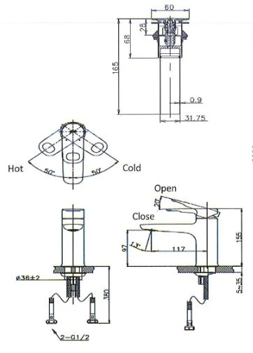 bản vẽ kỹ thuật vòi chậu Inax LFV-652S