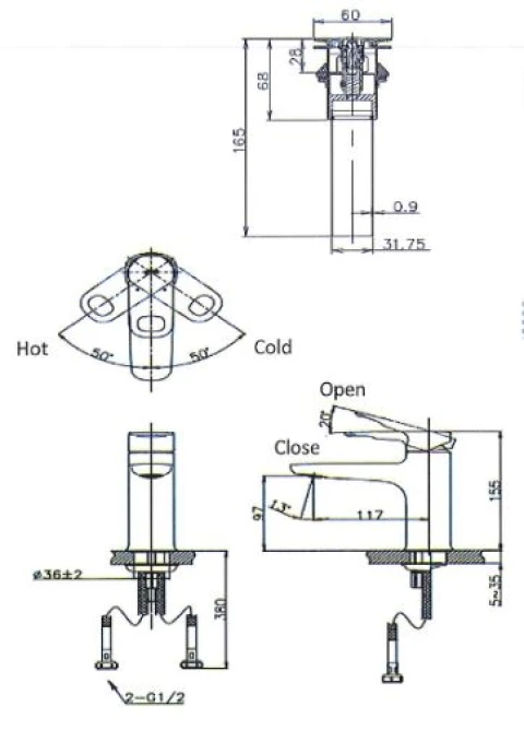 bản vẽ kỹ thuật vòi chậu Inax LFV-652S
