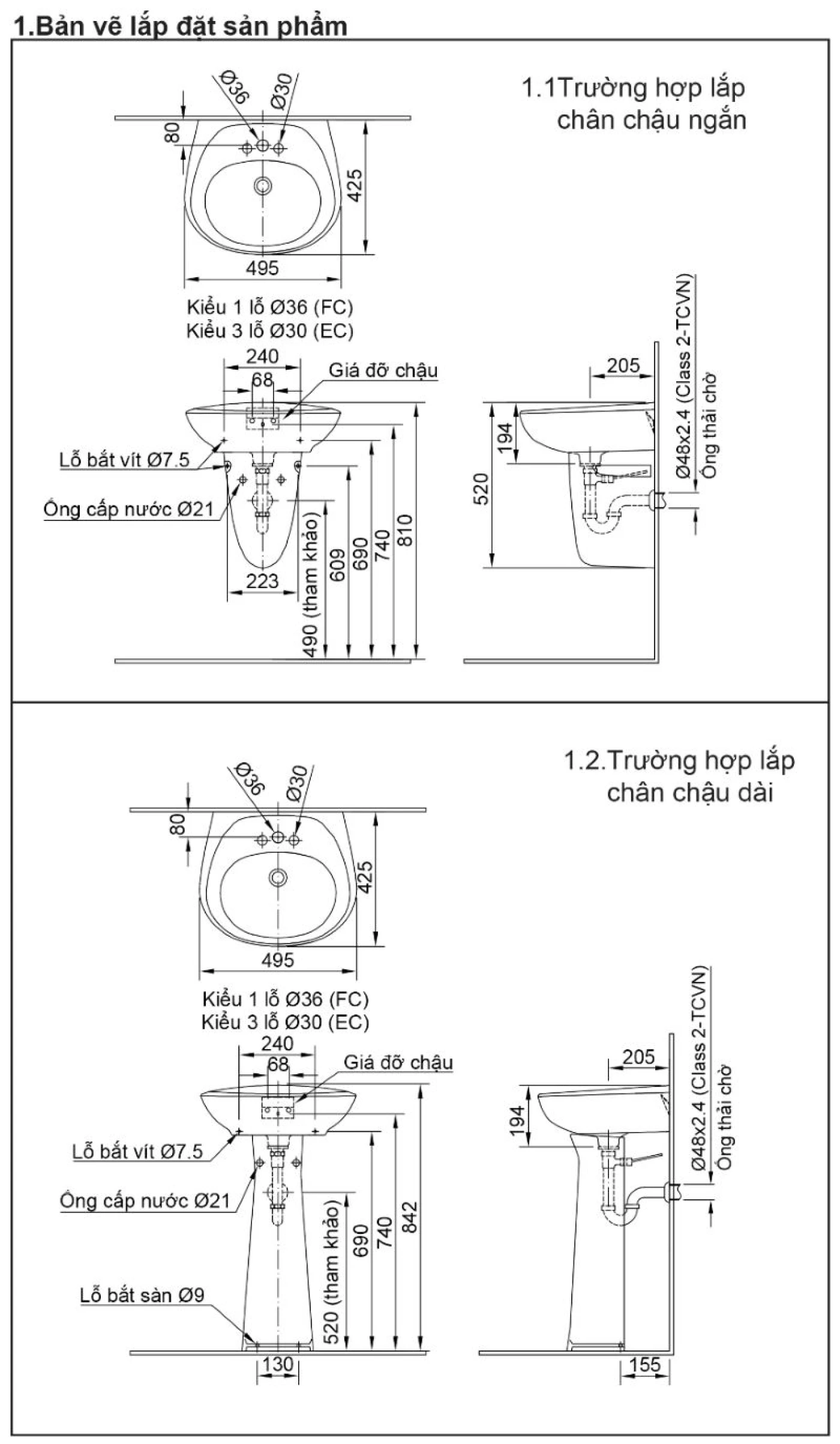 ban ve ky thuat chau rua lavabo inax l 284v