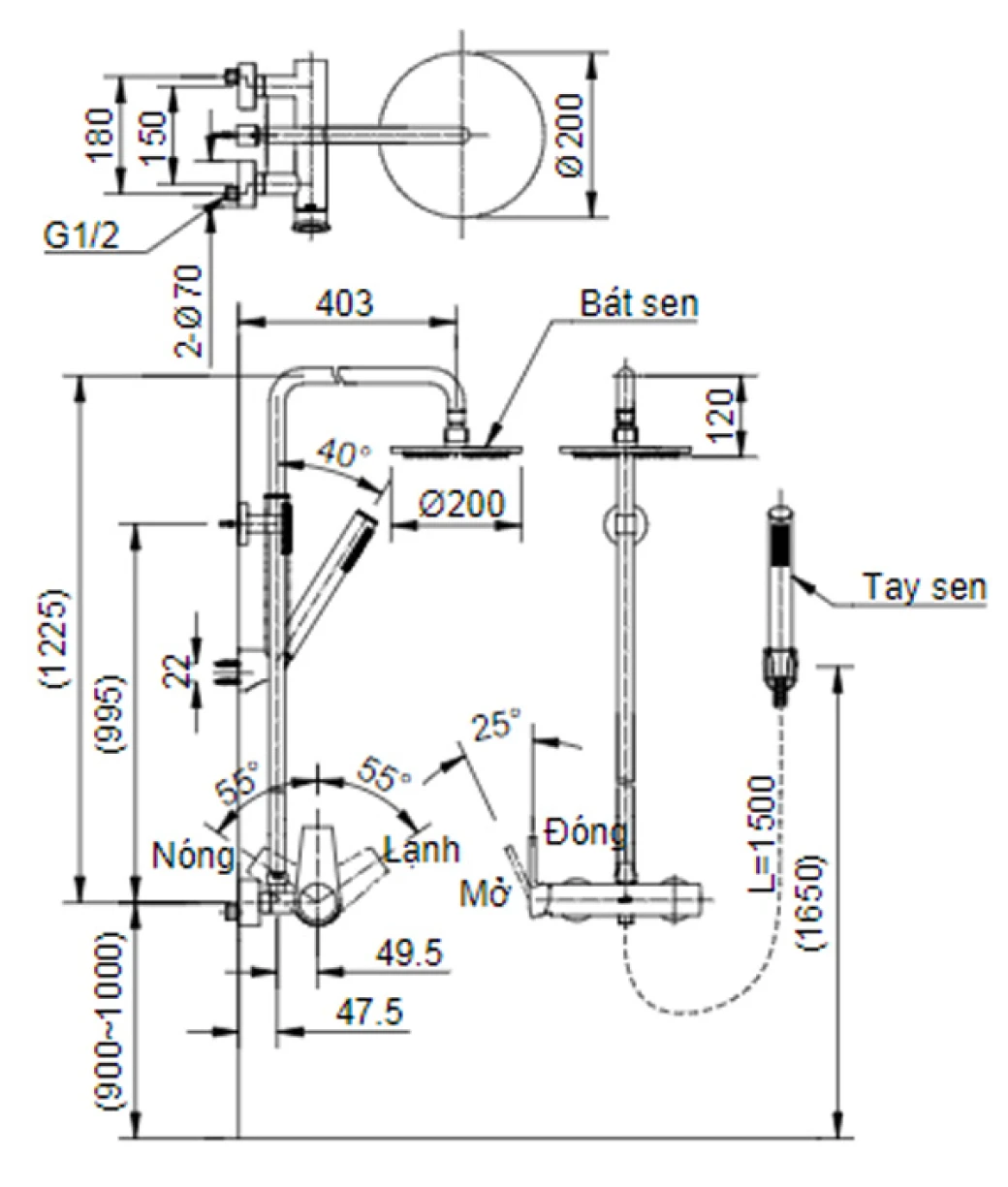 Bản vẽ kỹ thuật sen tắm cây Inax BFV-71S