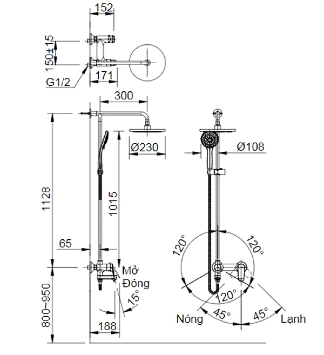 Bản vẽ kỹ thuật sen tắm cây Inax BFV-915S