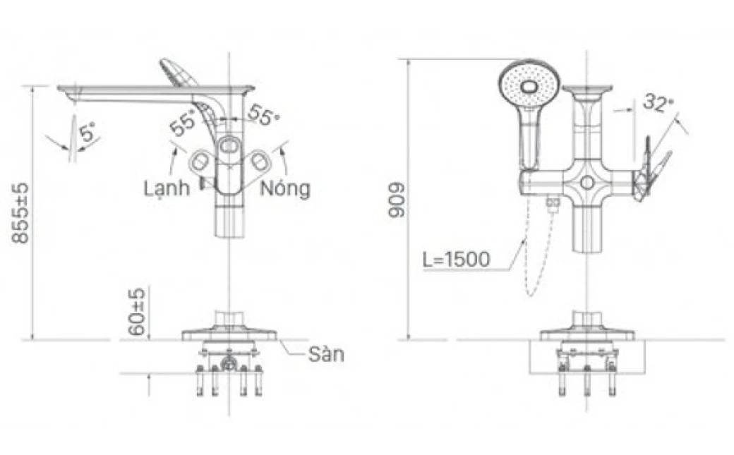 Bản vẽ vòi sen tắm gắn bồn Inax BFV-656S