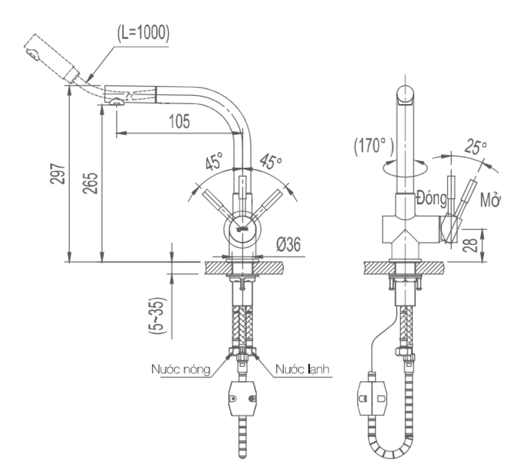 Bản vẽ kỹ thuật vòi bếp Inax SFV-1013SX