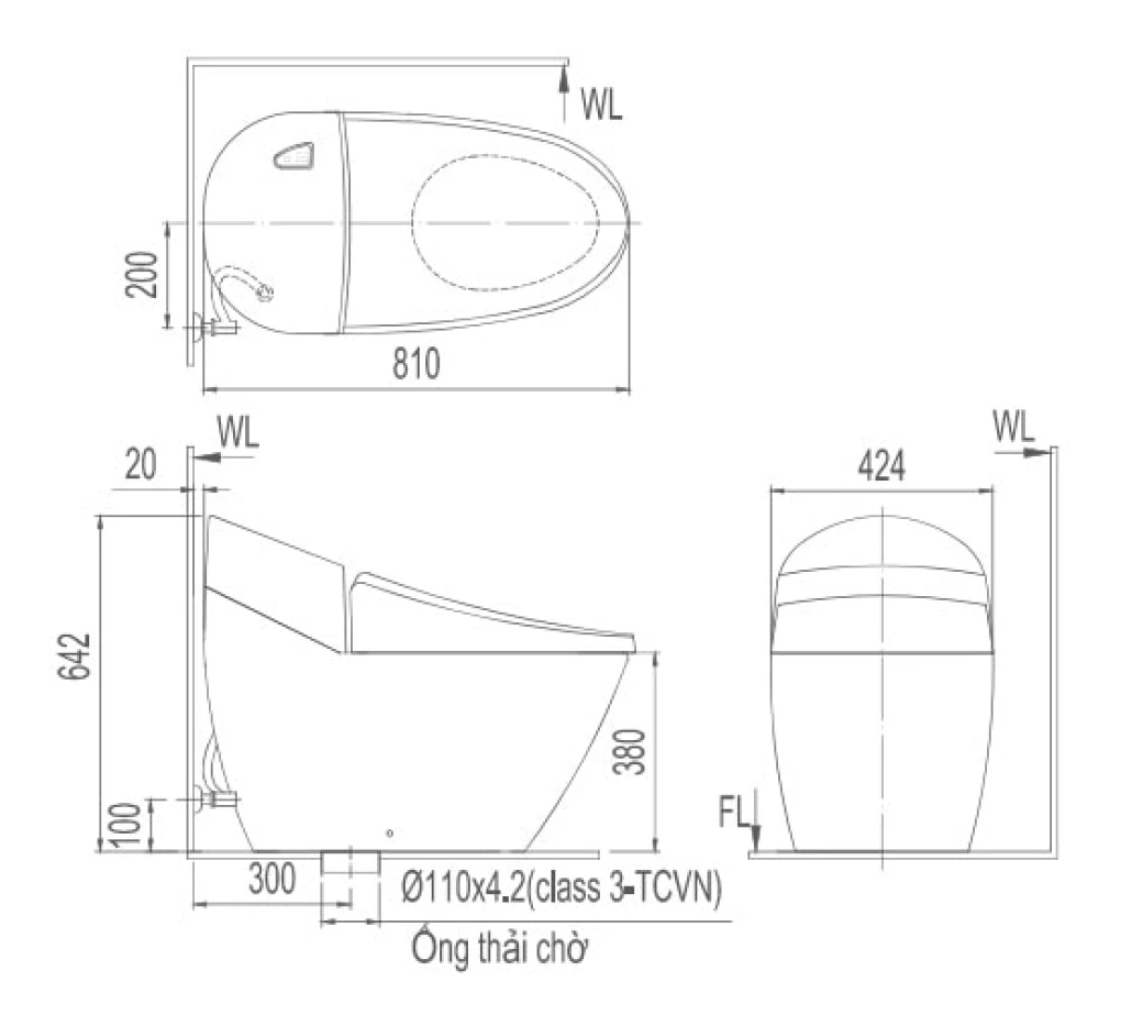 Bản vẽ bồn cầu nắp rửa điện tử Inax AC-2700+CW-KA22AVN