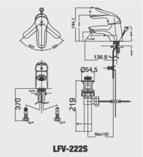 Bản vẽ kỹ thuật Vòi chậu Inax LFV-222S