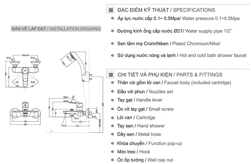 Bản vẽ sen tắm Inax BFV-1403S-4C:
