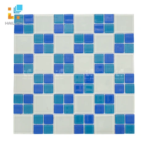 Ảnh Gạch Mosaic HLMST330396 màu xanh trắng 1