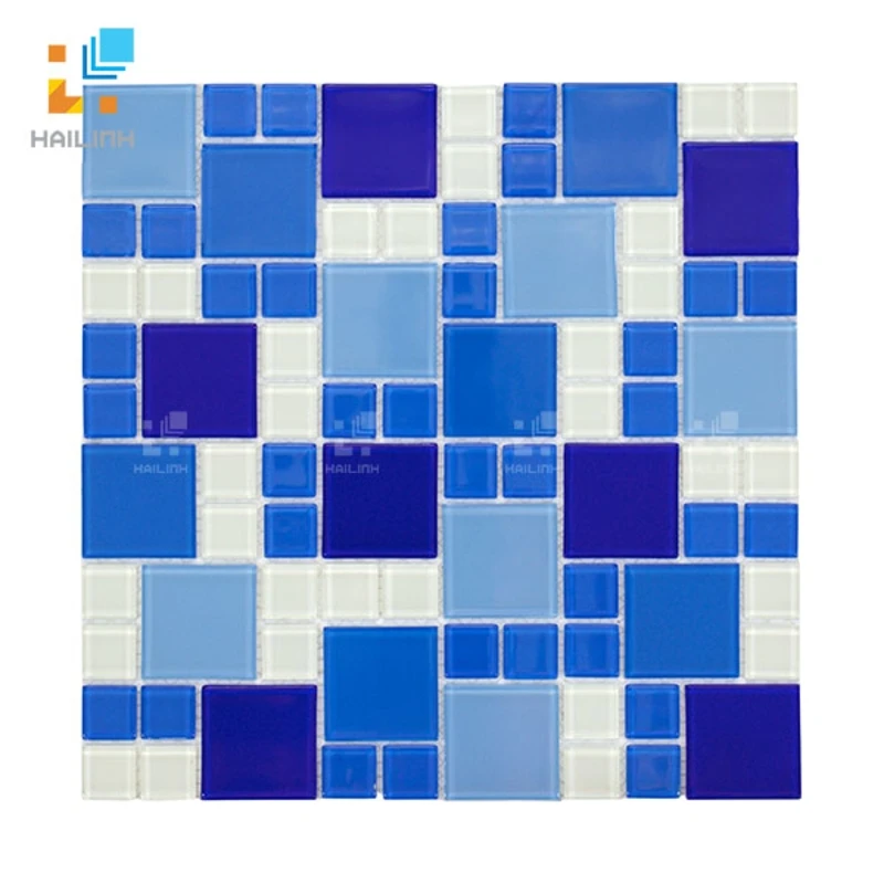 Gạch Mosaic thủy tinh HLMST330394 màu xanh trắng