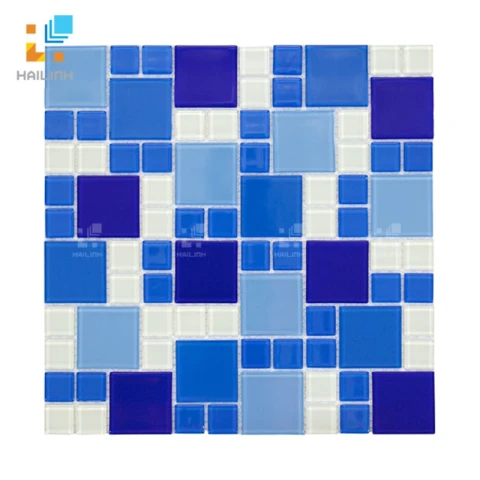 Ảnh Gạch Mosaic thủy tinh HLMST330394 màu xanh trắng 1