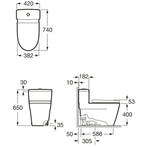 Ảnh Bồn cầu 1 khối Roca A34968500C 2