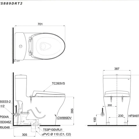 Ảnh Bồn cầu 1 khối TOTO MS889DRT2 2