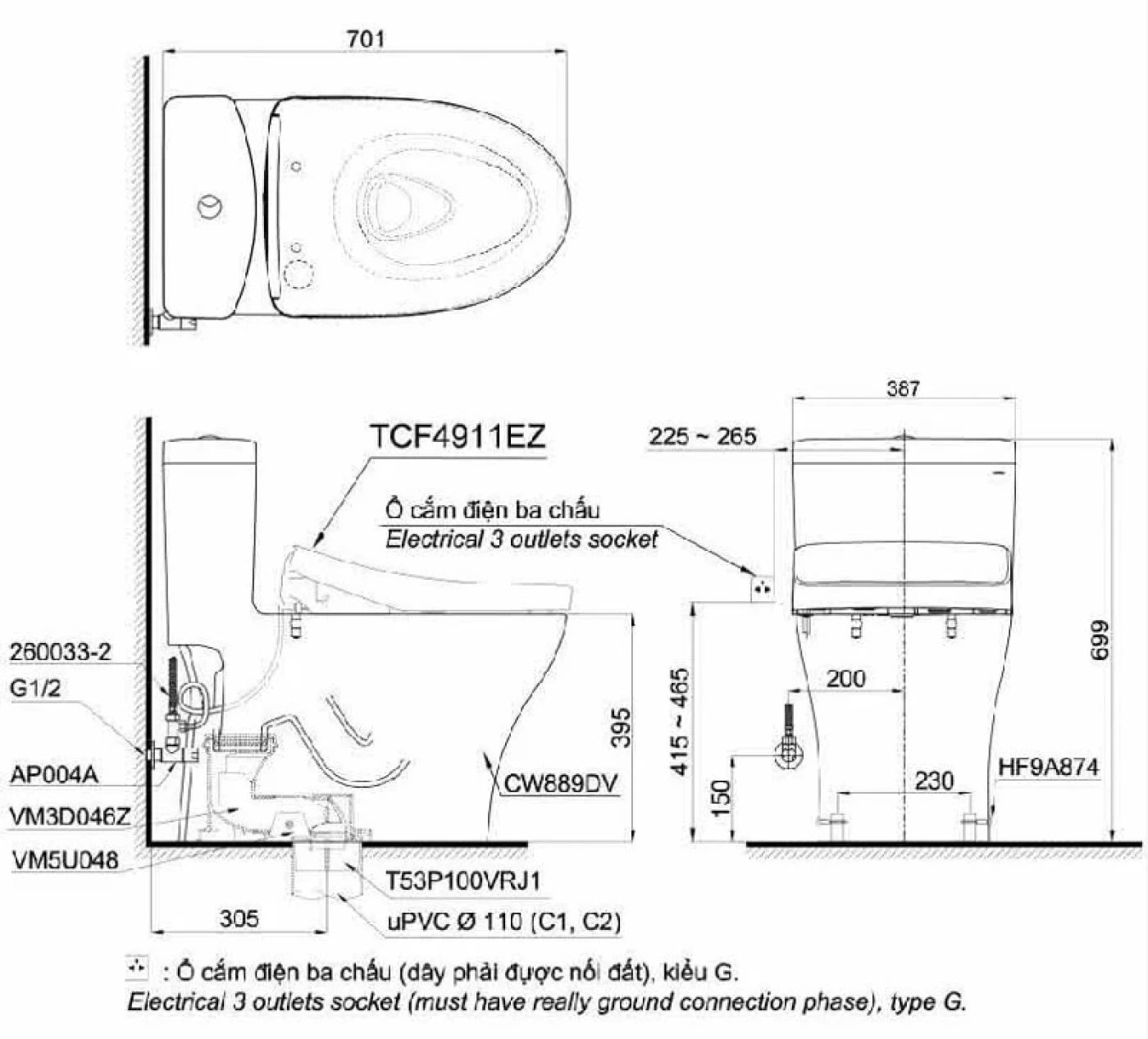 anh thong so bon cau nha ve sinh mot khoi kem nap rua ban cau dien tu cong nghe washlet