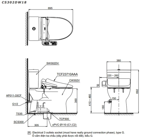 Ảnh Bồn cầu điện tử TOTO CS302DW18 2