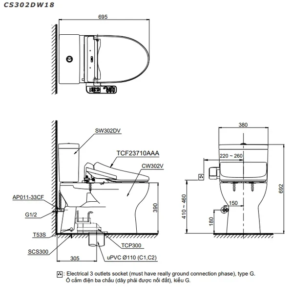 Ảnh Bồn cầu điện tử TOTO CS302DW18 2