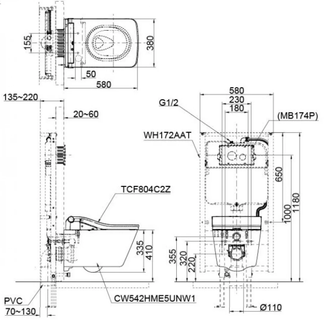 Ảnh Bồn cầu âm tường TOTO CW522EA/TCF804C2Z/WH172AAT/ MB171M#SS 2