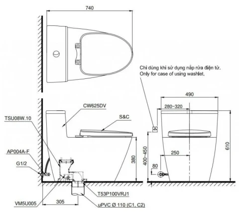 Ảnh Bồn cầu 1 khối TOTO MS625DE4 3