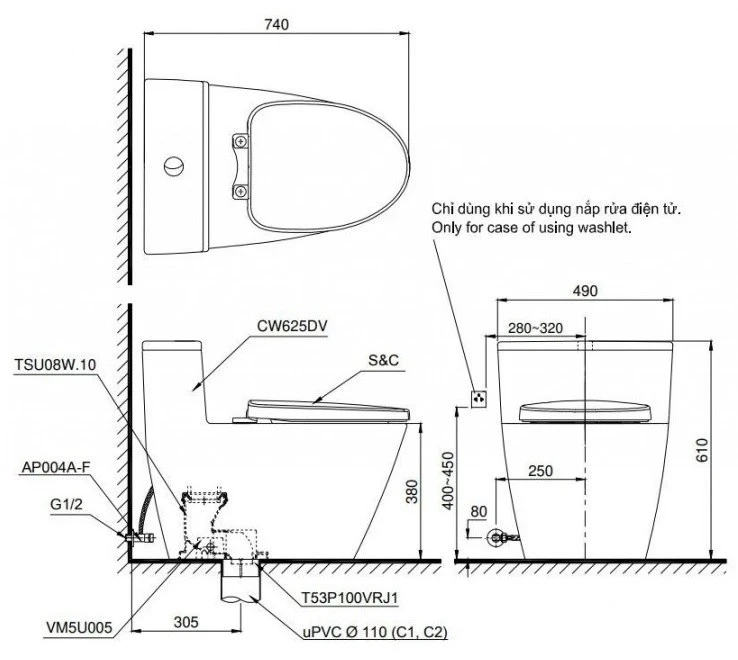 Ảnh Bồn cầu 1 khối TOTO MS625DE4 3