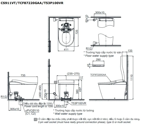 Ảnh Bồn cầu thông minh TOTO CS911VT/TCF87220GAA/T53P100VR 2