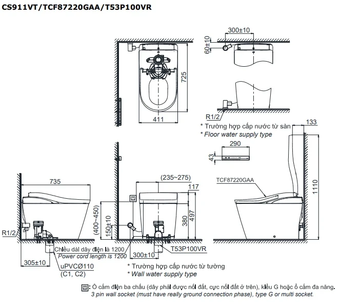 Ảnh Bồn cầu thông minh TOTO CS911VT/TCF87220GAA/T53P100VR 2