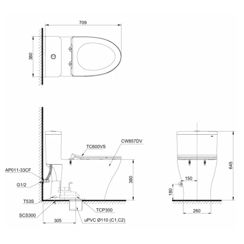 Ảnh Bồn cầu 1 khối TOTO MS857DT2 2