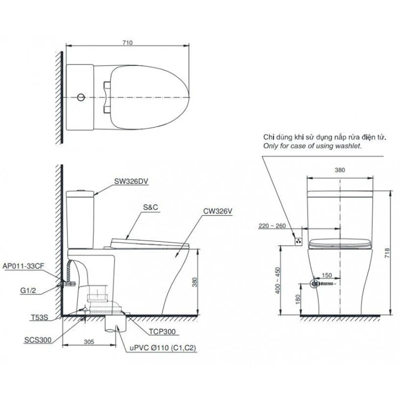 Ảnh Bồn cầu 2 khối TOTO CS326DT10 5