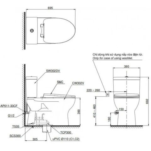 Ảnh Bồn cầu 2 khối TOTO CS302DE2 4