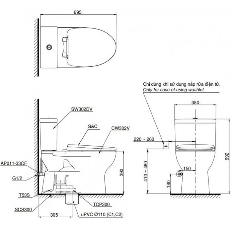 Ảnh Bồn cầu 2 khối TOTO CS302DE2 4