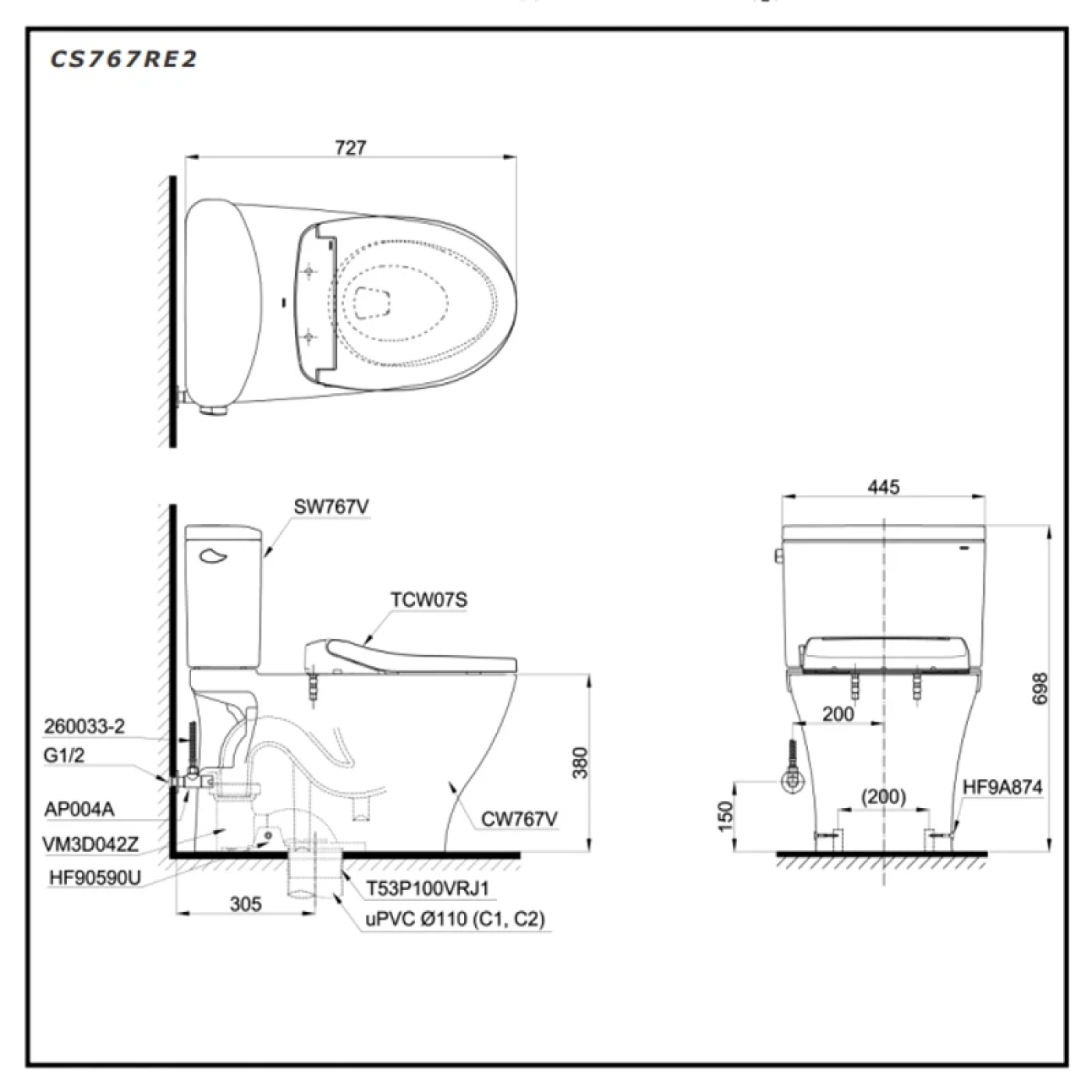 ban ve ky thuat bon cau nap rua co toto cs767re2