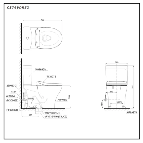 Ảnh Bồn cầu 2 khối TOTO CS769DRE2 4