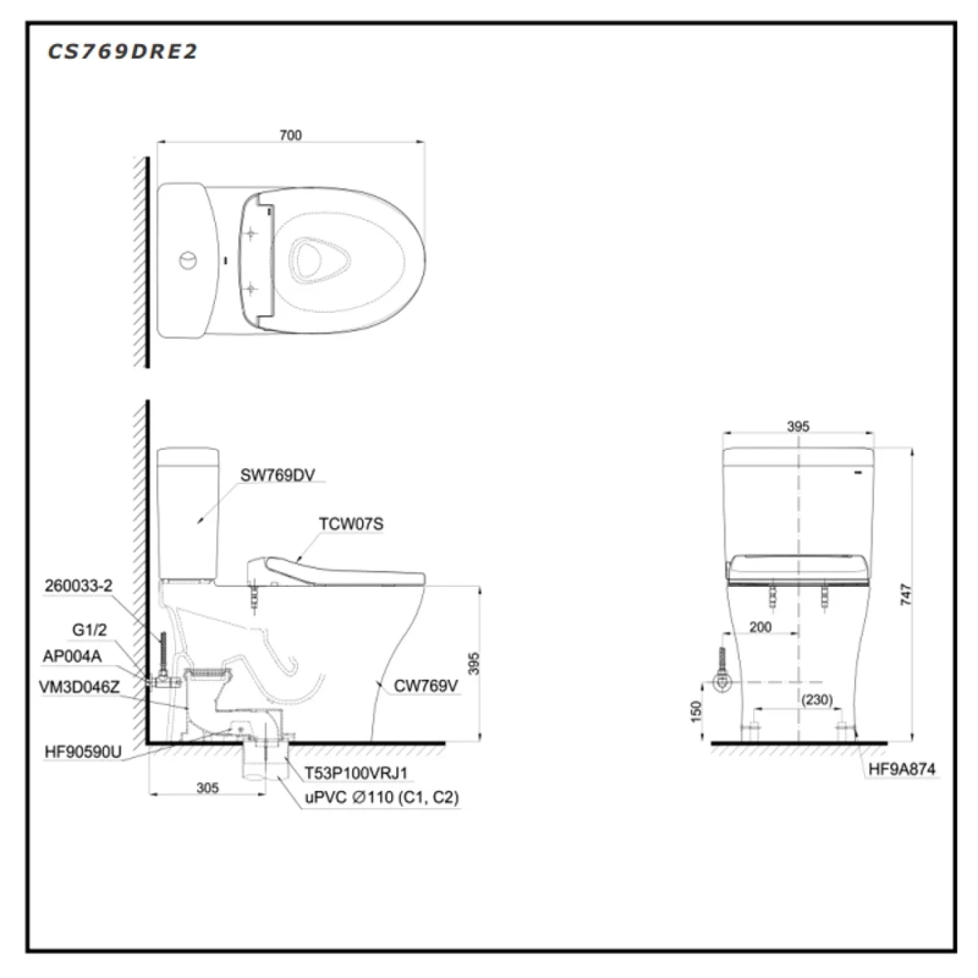 ban ve ky thuat bon cau nap rua co toto cs769dre2