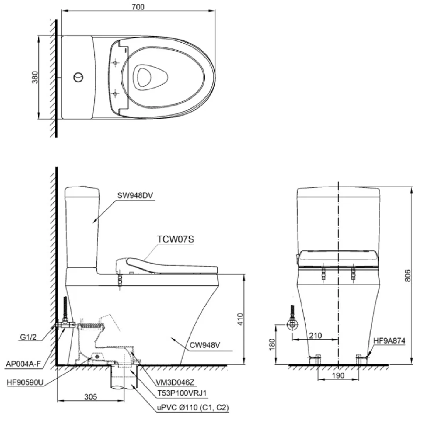 ban ve ky thuat bon cau nap rua co toto cs948de2