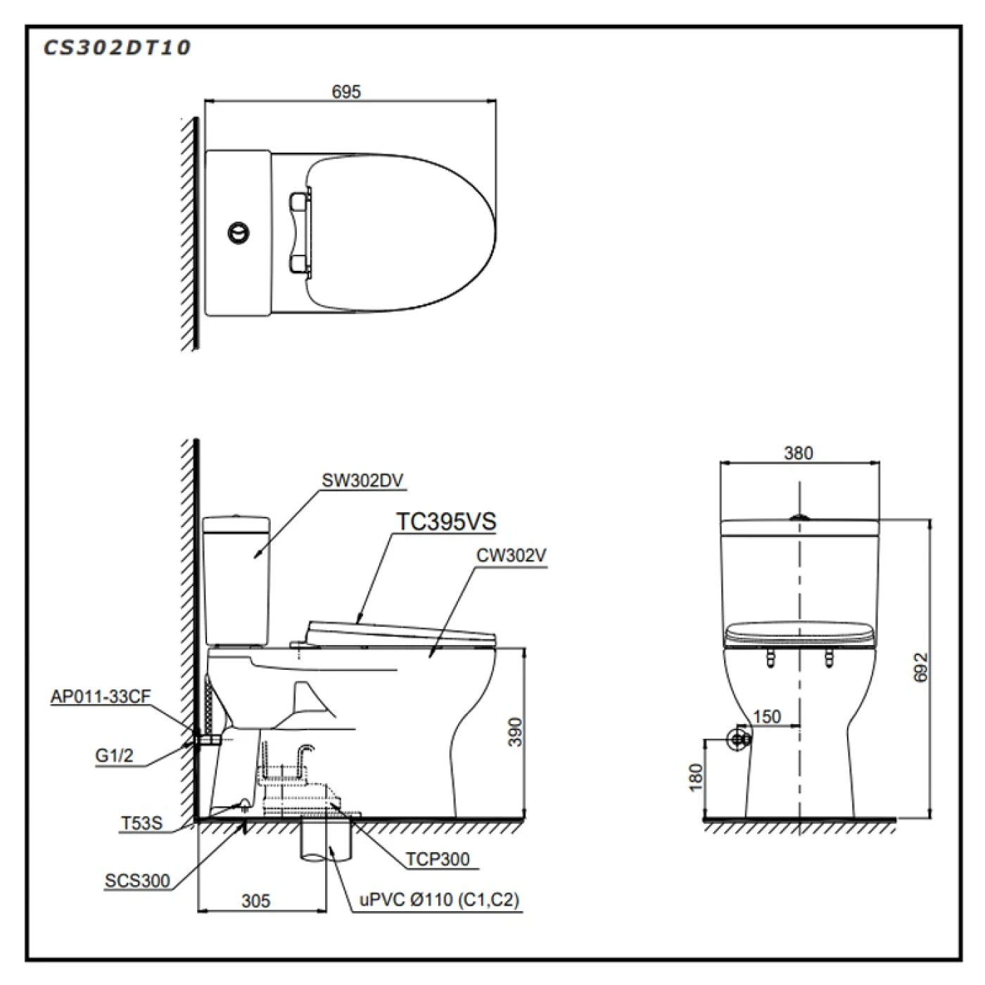 ban ve ky thuat bon cau toto cs302dt10