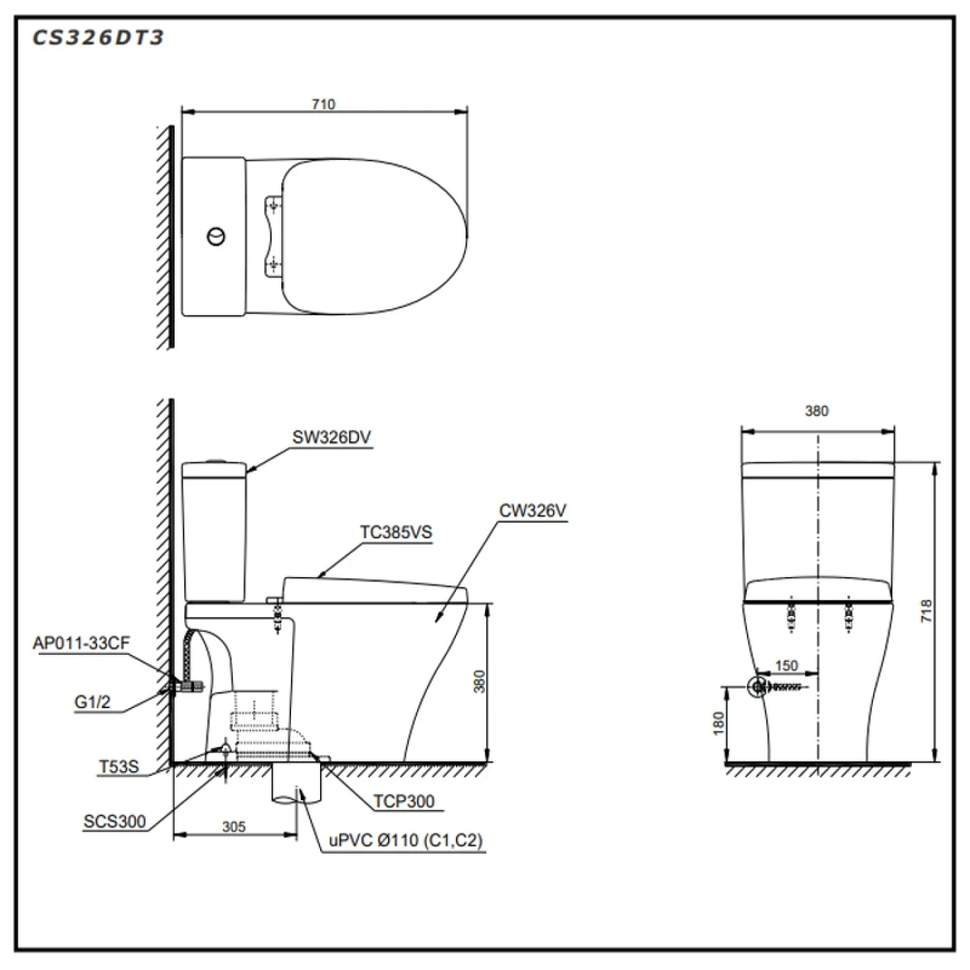 ban ve ky thuat bon cau toto cs326dt3