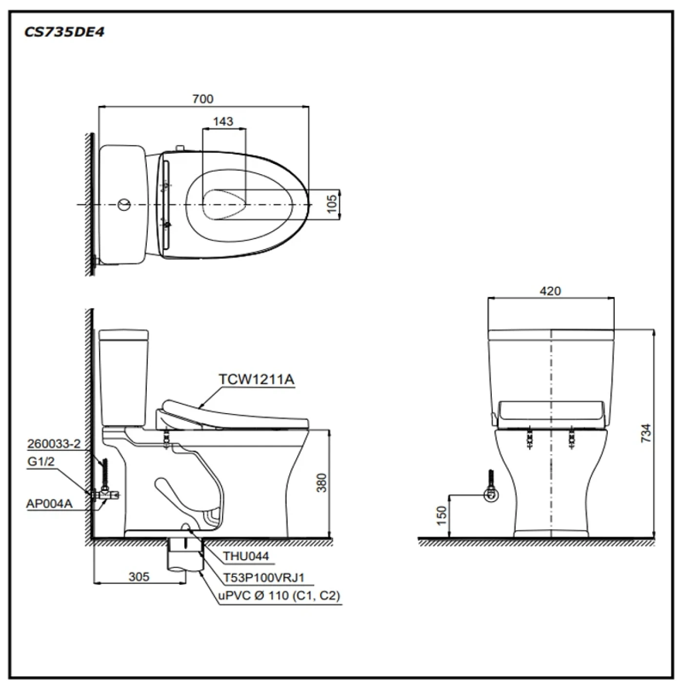 ban ve ky thuat bon cau toto cs735de4