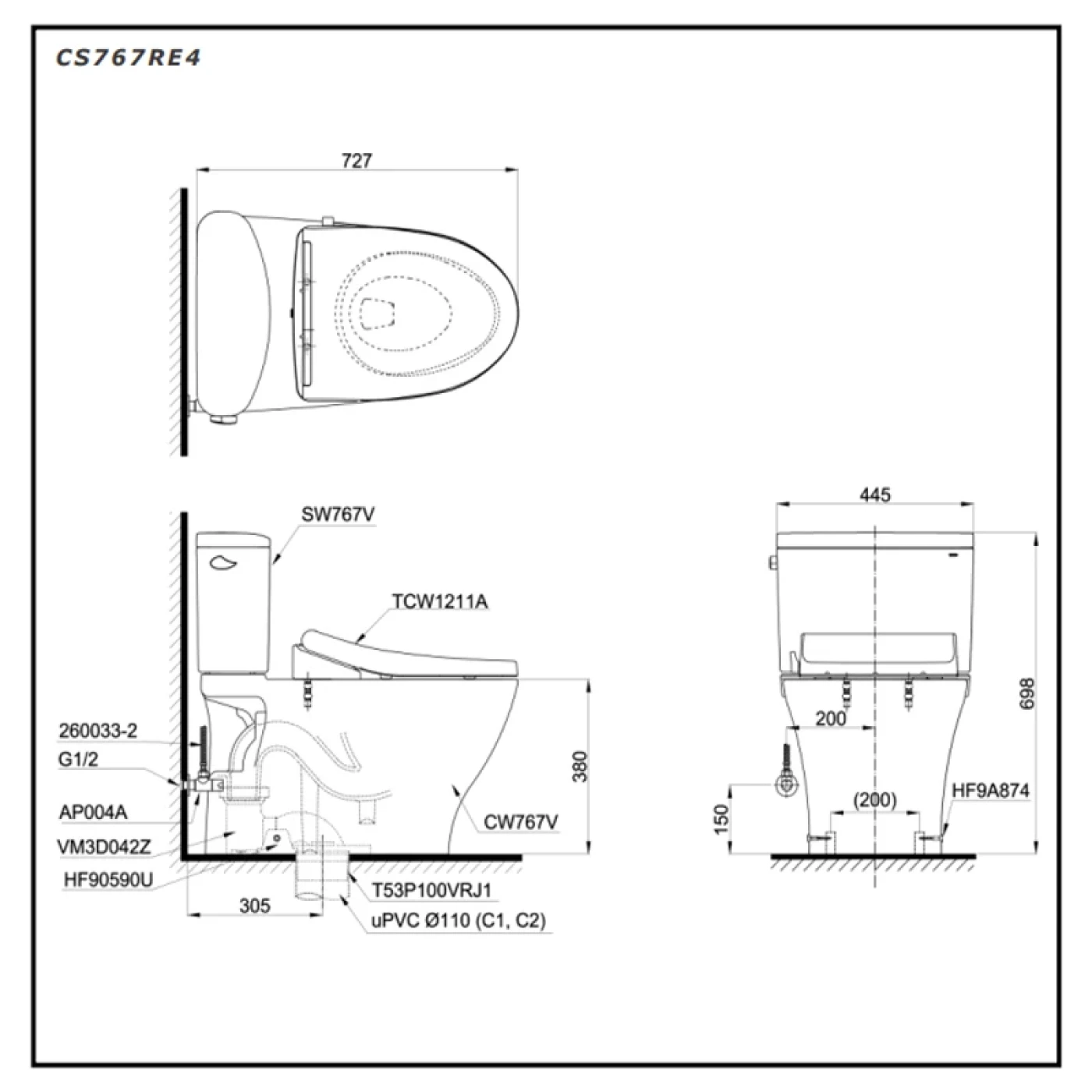 ban ve ky thuat bon cau toto cs767re4
