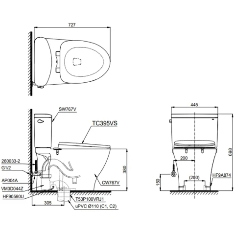 Ảnh Bồn cầu 2 khối TOTO CS767RT10 2