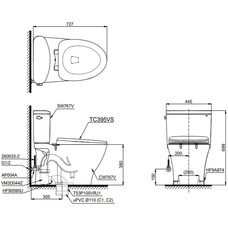 Ảnh Bồn cầu 2 khối TOTO CS767RT10 2