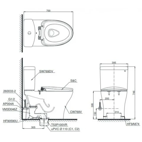 Ảnh Bồn cầu 2 khối TOTO CS769DRT10 2