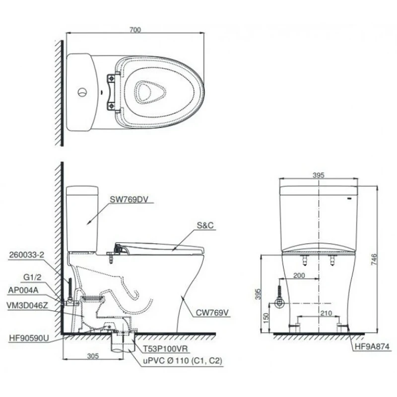 Ảnh Bồn cầu 2 khối TOTO CS769DRT10 2