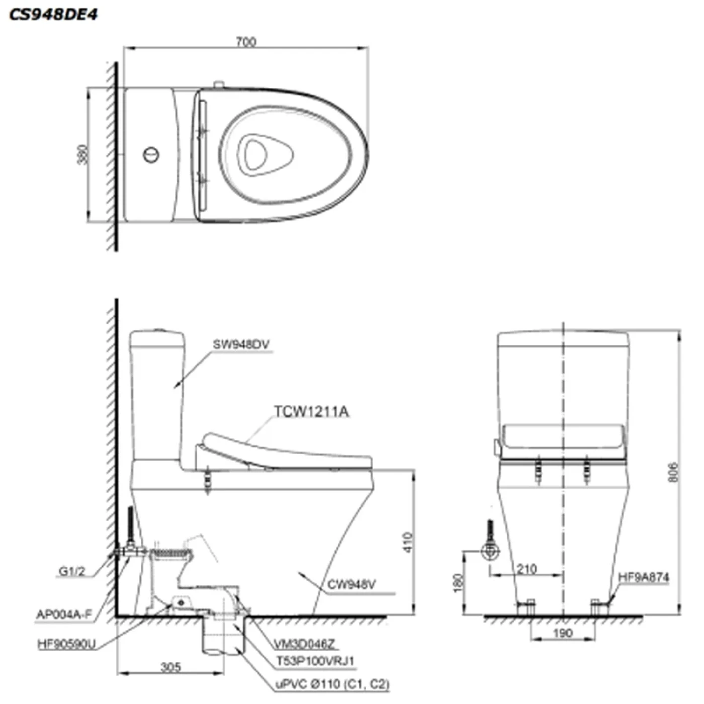 ban ve ky thuat bon cau toto cs948de4