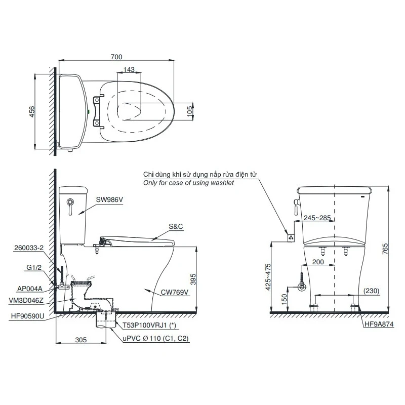 Ảnh Bồn cầu 2 khối TOTO CS986GE2 5