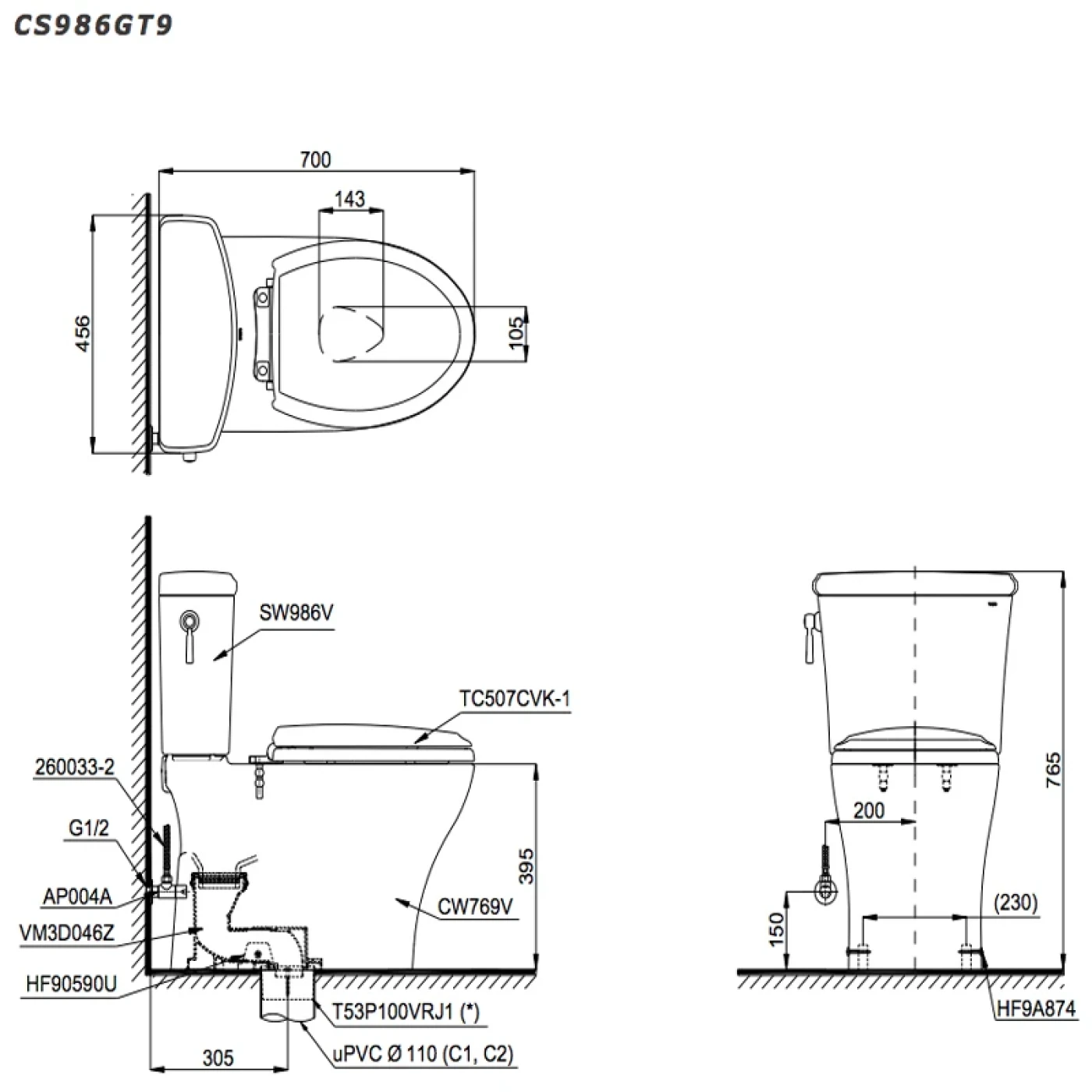 ban ve ky thuat bon cau toto cs986gt9