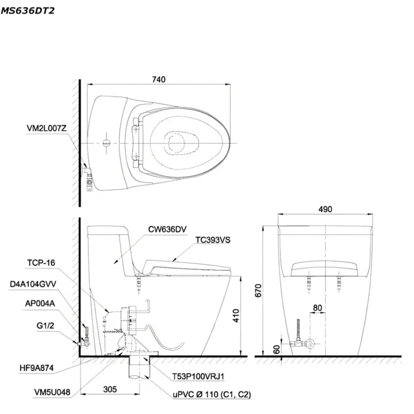 ban ve ky thuat bon cau toto ms636dt2