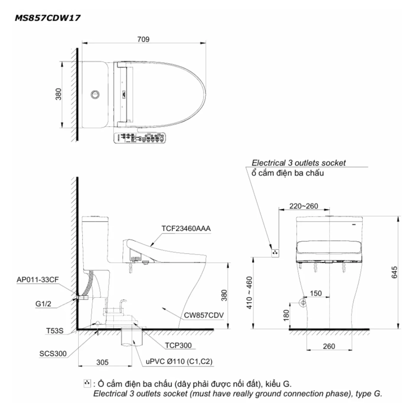 ban ve ky thuat bon cau toto ms857cdw17